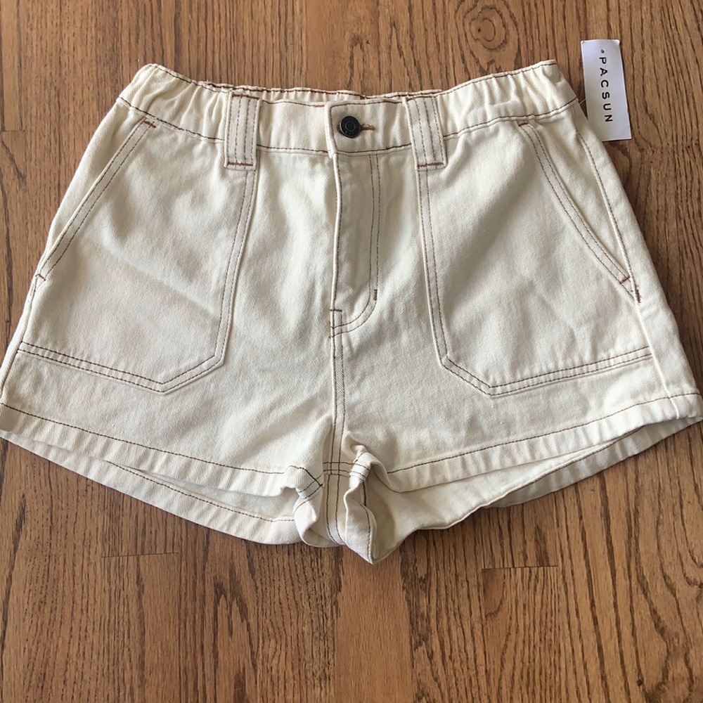 Off white brown stitching shorts